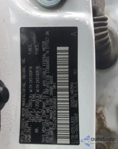 2019 Toyota Highlander Se from USA, damaged, VIN 5TDJZRFH7KS608061